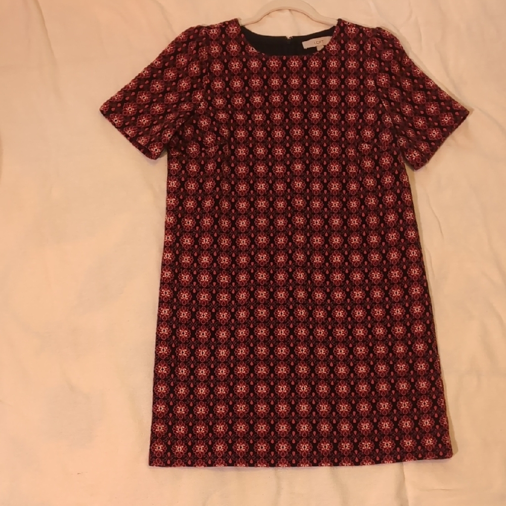 LOFT Red and Black Geometric Mini Dress